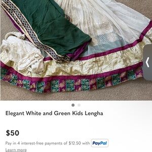 White and Green Kids Lehenga